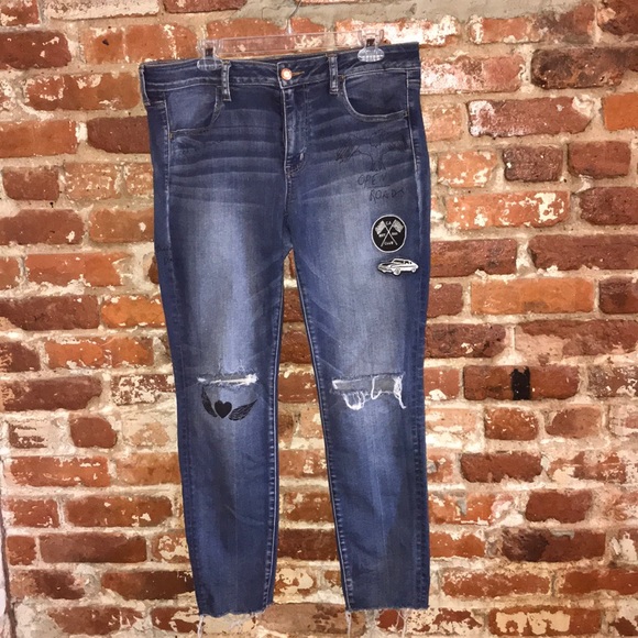 destroyed jeans with patches